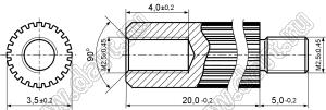 PCRSN2.5-3.5-20 стойка цилиндрическая с накаткой; резьба М2,5x0,45; L=20,0мм; латунь; L2=5,0мм