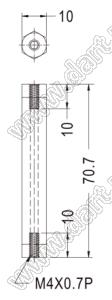 HPR4-70L cтойка шестигранная с внутренней резьбой; M4x0.7; нейлон-66 (UL); натуральный