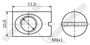 IFNHTH-M6x10-11 гайка мебельная потайная типа "бочонок"; M6x1; D=10,0мм; L=11,0мм; сталь оцинкованная