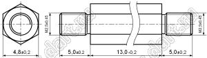 PCHNN2.5-13S (4.8) стойка шестигранная с внешними резьбами; M2,5x0,45; SW=4,8мм; L=13,0мм; сталь оцинкованная