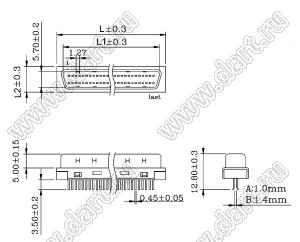 B02-050G11E0-A1 вилка SCSI на кабель; 50-конт.