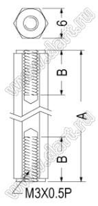 HPR-20 cтойка шестигранная с внутренними резьбами М3х0,5; A=30,0мм; нейлон-66 (UL); черный