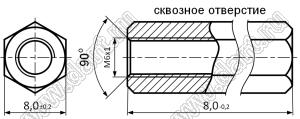 PCHSS6-08N (8.0) стойка шестигранная с внутренней резьбой; SW=8,0мм; L=8,0мм; латунь никелированная