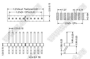 BL1415-1109Z штыри однорядные SMD горизонтальные; шаг 1,27мм; 9-конт.