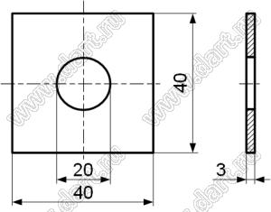BSQW-200400-30-AISI304 шайба квадратная плоская; сталь нержавеющая AISI 304; сталь нержавеющая