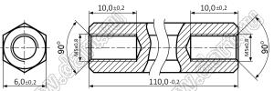 PCHSS5-110 (6.0) стойка шестигранная с внутренними резьбами; SW=6,0мм; L=110,0мм; латунь; L2=10,0мм