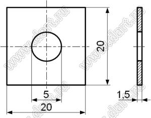 BSQW-050200-15-AISI304 шайба квадратная плоская; сталь нержавеющая AISI 304; сталь нержавеющая