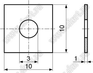 BSQW-030100-10-AISI304 шайба квадратная плоская; сталь нержавеющая AISI 304; сталь нержавеющая