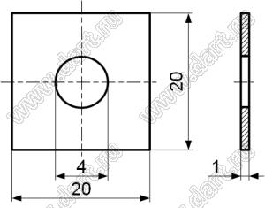 BSQW-040200-10-AISI304 шайба квадратная плоская; сталь нержавеющая AISI 304; сталь нержавеющая