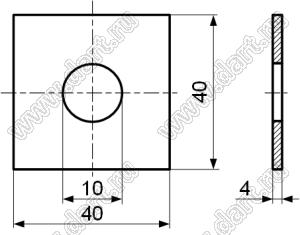 BSQW-100400-40-AISI304 шайба квадратная плоская; сталь нержавеющая AISI 304; сталь нержавеющая