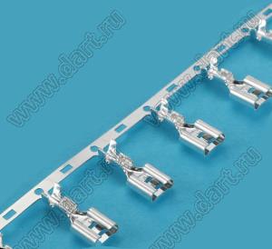 DJ622-J6.3B (6613582116) терминал 6,3мм FASTON неизолированный ножевой розетка на провод; латунь луженая; располож. на ленте поперечно