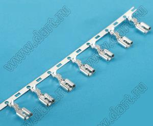 DJ622-D4.8ADSn-R (187) терминал 4,8мм FASTON неизолированный ножевой розетка на провод; латунь луженая; располож. на ленте поперечно
