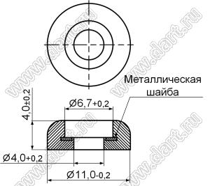 NF-011ST ножка приборная с металлической шайбой под винт M4; 11,1x3,96мм; резина; черный