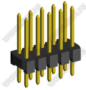 2208S-10G-H15-125 вилка открытая прямая двухрядная на плату для монтажа в отверстия; шаг 2,00 x 2,00 мм; (2x5) конт.