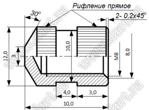 БА8.226.309-06 (ЮПИЯ.714633.001-06) втулка резьбовая закладная; М8; L=10,0мм; сталь нержавеющая пассивированная