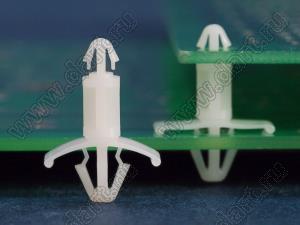 LCBT-14 фиксатор платы с двумя защелками; A=14,0мм; dп=3,0мм; s=1,2...1,7мм; d отв.=4,8мм; t=0,8...2,2мм; нейлон-66 (UL); натуральный