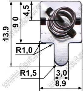 BL362-2(AAA) терминал для элемента, тип AAA с пружиной с выводами в плату; латунь луженая
