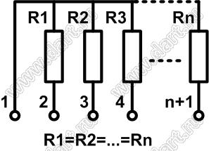 SIP 10P9R-A36KJ 5% (10A363J) сборка резисторная тип A; 9 резисторов; R=36 кОм; 5%