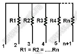 SIP 8P7R-A10KJ 5% (8A103J) сборка резисторная тип A; 7 резисторов; R=10 кОм; 5%