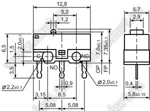 DM3-00P (DM3-00P-110G) микропереключатель концевой без рычага (110 гс)