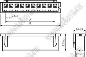 A2501-10Y (XHP-10, CHU-10, DS1069-10FCW, HK-10, PWC10-10-F) корпус розетки на провод; шаг 2,50мм; N=10-конт.; 2,50мм