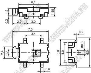THBM05 (TD-16EA-Y, SWT-36, KFC-A07-05, CX-A03-01) кнопка тактовая для поверхностного монтажа; 6,1x4,0мм; H=1,8мм