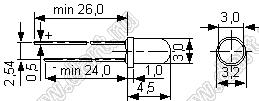 3AG4HD01 светодиод круглый 3 мм; желто-зеленый; 570…574нм; корпус диффузный; 2,0…2,5V; 58…95мКд; 38°