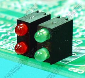 LED-306(B) (CYX LED-2F) держатель двух 3мм светодиодов на плату угловой; нейлон-66 (UL); черный; C=3,3мм