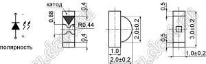 BT12-2102UFD 1204 ЧИП светодиод угловой с боковым излучением и встроенной линзой; типоразмер 1204; розовый; X=0,38; IV=80мКд; Y=0,18; 2θ½=120°