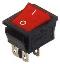 KCD4-206N11CRBA (XW-604AA4BRA6C) переключатель клавишный (ON)-ON; 31,0х25,5мм; 15A/30A 250VAC; толкатель красный/корпус черный; с подсветкой;  маркировка "O I"; терминалы 6,3x0,8мм