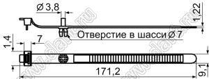 STC-171(B) стяжка кабельная с защелкой в панель; L=171,2мм; нейлон-66 (UL); черный