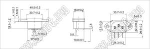 SP-864B2 вилка IEC60320(C14) угловая сетевого питания на винтах на панель и пайки в плату