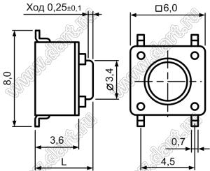 TD-06XG-X (KFC-A06-19-4.3H) T/R кнопка тактовая SMD; 6,0x6,0x4,3мм