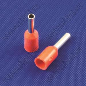 E1006 (LT10006, TIC-1.0-6) наконечник трубчатый изолированный, для провода A.W.G. #18 сечением 1 кв.мм, красный изолятор; медь луженая/пластик
