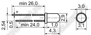 3CR4SD10 светодиод круглый 3 мм без юбки; красный; 638…650нм; корпус диффузный; 1,7…2,05V; 53…75мКд; 50°