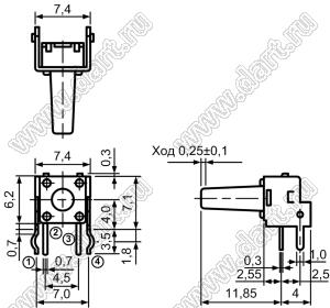 TC-0209-X (TS-A6PV-120, KFC-A06-12H) кнопка тактовая угловая; 6x6x12мм