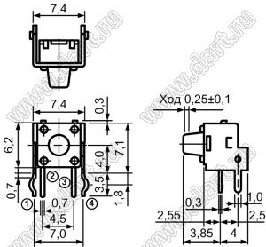 TC-0203-X (0750, KFC-A06-06A-5H) кнопка тактовая угловая; 6x6x3,85мм
