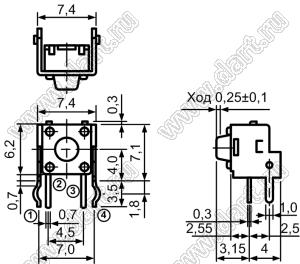 TC-0202-X (0743, TS-A1PV-130, KFC-A06-06A-4.3) кнопка тактовая угловая 6x6x3,15мм