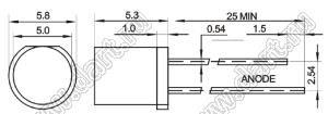 DY-5634SDR1HC светодиод цилиндрический 5,0x5,3 мм; красный; 620...635нм; корпус прозрачный; 1,9...2,3V; 1200...2000мКд; 80...100°