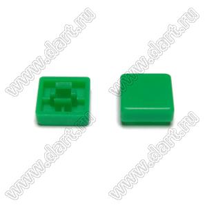 A52-E толкатель (колпачок) квадратный 12x12мм; h=3,2мм; посадочное отверстие 3,3x3,3мм; пластик ABS; зеленый