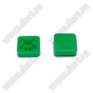A14S-E толкатель (колпачок) квадратный 10x10мм; h=3,2мм; посадочное отверстие 3,5x4,0мм; пластик ABS; зеленый
