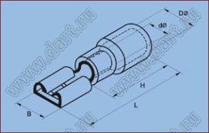 FDD2-312 наконечник изолированный ножевой (мама), для провода A.W.G. 16-14 сечением 1,5-2,5 кв.мм., ток  1,5-2,5А, синий изолятор; медь луженая/пластик