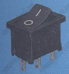 JS-606-A-S-B/B-3-K переключатель клавишный ON-OFF; 21,0х15,0мм; 6A 120VAC; толкатель черный/корпус черный; без подсветки;  маркировка "O I"; терминалы 2,8x0,8мм