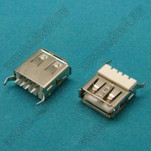 USB A TYPE 4P 180 deg (USB-AF) (HM)-13.7mm розетка USB2.0 на плату для выводного монтажа прямая вертикальная тип A