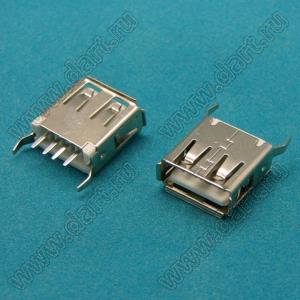 USB A TYPE 4P 180 deg (USB-AF) (P4-6)-13.7mm розетка USB2.0 на плату для выводного монтажа прямая вертикальная тип A