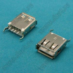 USB A TYPE 4P 180 deg (USB-AF-180-15) (P4-6)-15mm розетка USB2.0 на плату для выводного монтажа прямая вертикальная тип A