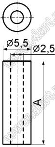 2.5-1655 стойка трубчатая гладкая; A=16,0мм; B=2,5мм; C=5,5мм; нейлон-66 (UL); натуральный