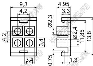 012-958 заглушка разъема mini-Fit 2х2 шаг 4,2 мм; нейлон-66 (UL); натуральный