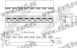 5214-88-100-201-L блок гнезд RJ45-1*4 с вертикальным входом для выводного монтажа на плату
