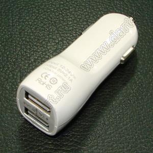 A1360-2 адаптер питания 2 выхода USB от автомобильного прикуривателя; Uвх=12..24В (DC); Uвых=5В (DC); Iвых=2,1А